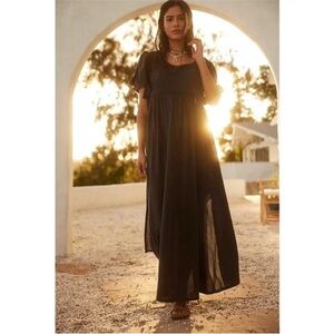 Free People La Vie Oversized Bow Tie Maxi Flutter Sleeves Dress Size XL